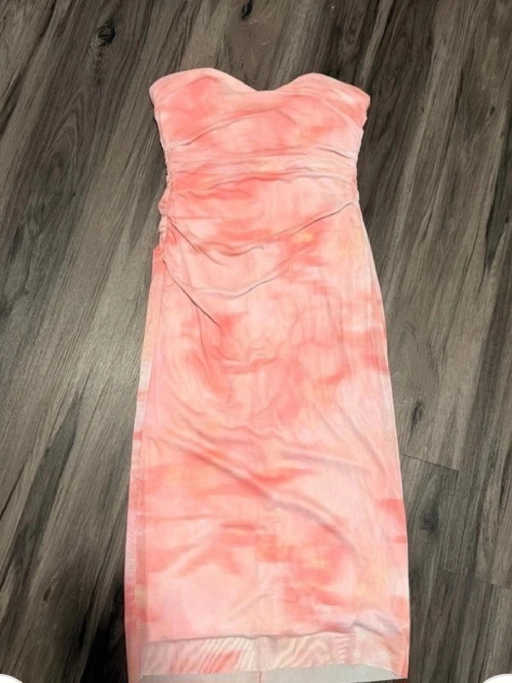 Zara Coral-Pink Strapless Ruched Midi Dress